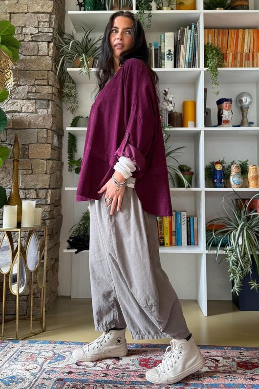 Bateau Needlecord Lazy Layer Top Aubergine